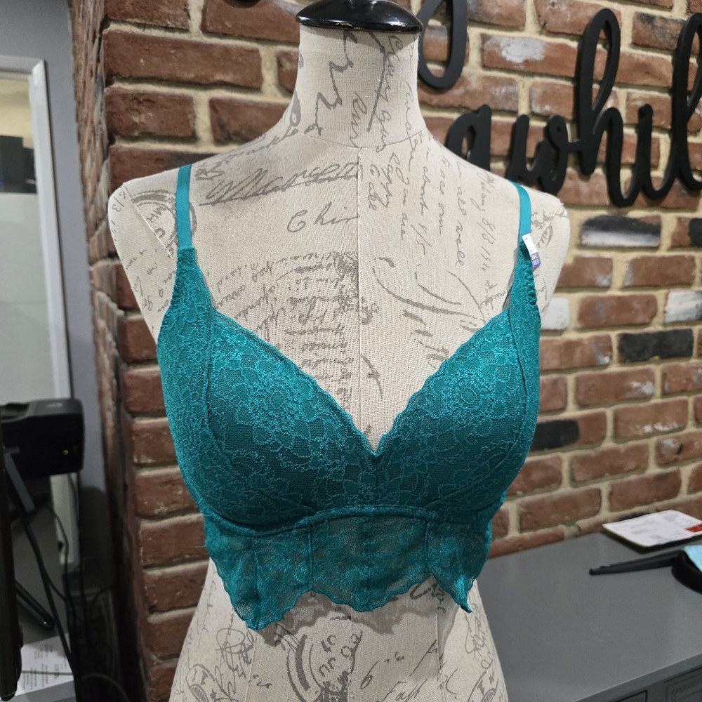 PINK by Victoria's Secret Teal Lace Push Up Bralette Large NWT
